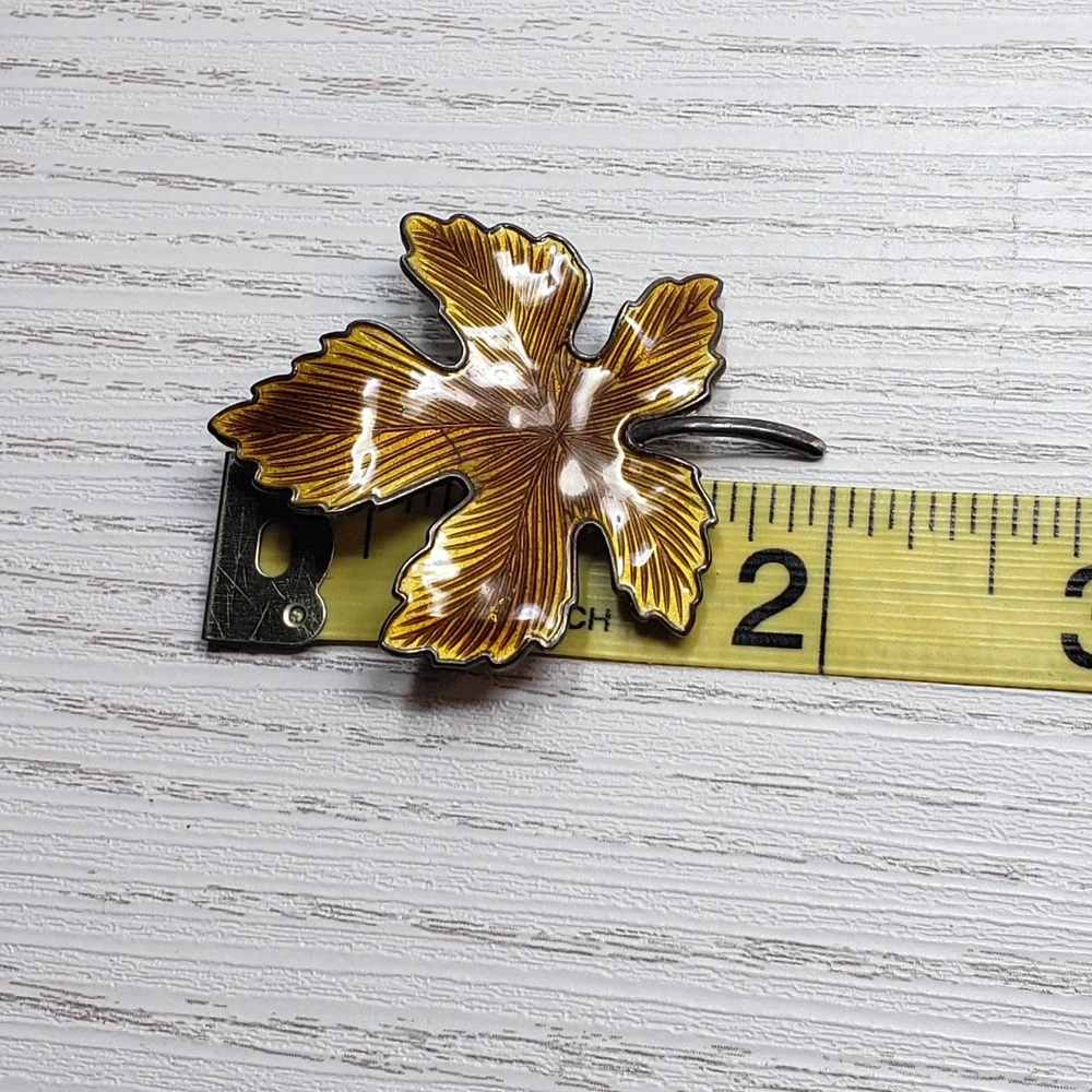 Maple Leaf Enamel Orange Yellow Silver Tone Brooch